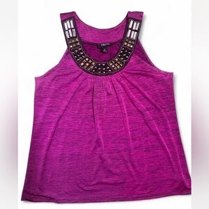 Iz Byer Magenta Tank Top with Beaded Neckline
